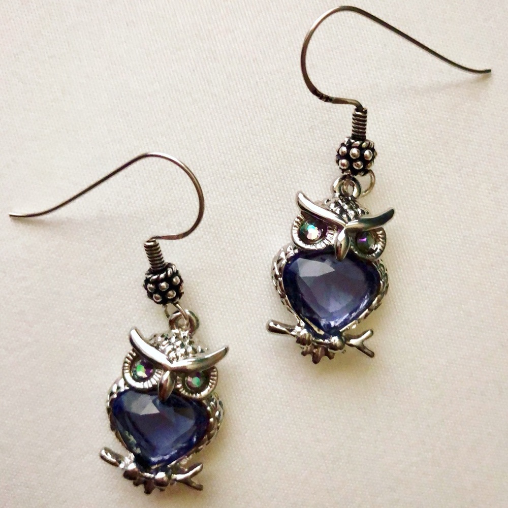 NWT Swarovski Tanzanite Crystal Owl Earrings